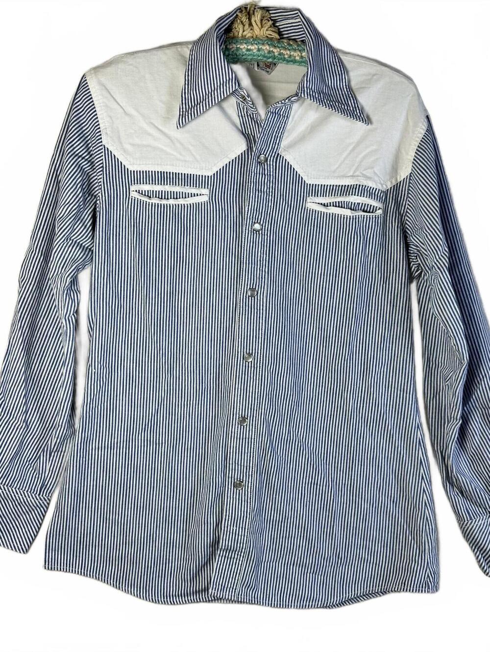 Saturdays 70’s vintage Western Pearl Snap shirt railroad Stripe indie mens sz S
